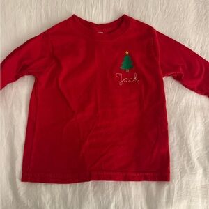 Red Kids Shirt with Christmas Tree Embroidery
